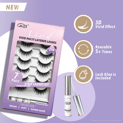 GAQQI False Eyelashes, Strip Lashes Kit With Glue, 3D Natural Lashes