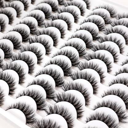 Azenlo False Eyelashes 48 Pairs Faux Mink Lashes 14mm Wispy Lashes 3D Fluffy Cat Eye Lashes Pack Bulk Wholesale Strip Lashes(style 48-045)