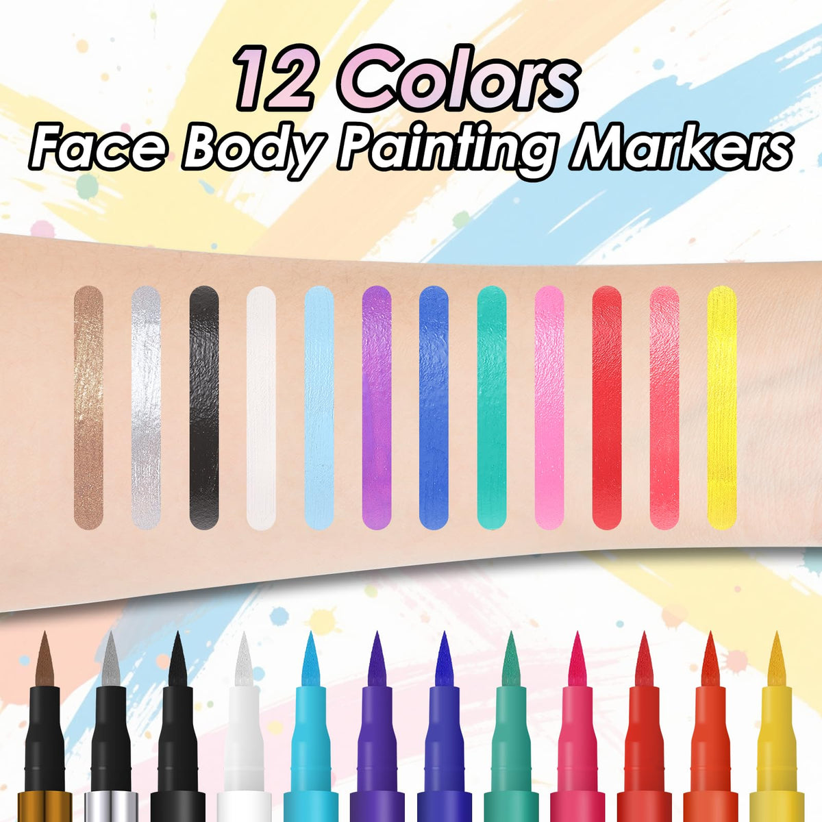 YBUETE 12 Colors Water Resistance Temporary Face Body Painting Markers