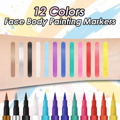 YBUETE 12 Colors Water Resistance Temporary Face Body Painting Markers