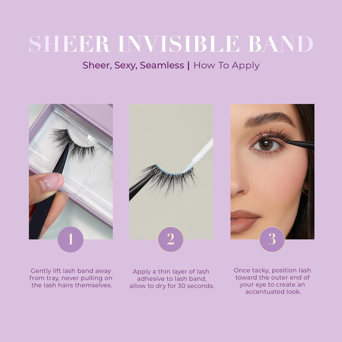 Lilly Lashes Sheer Band, False Eyelashes with Invisible Band Lashes, Half Lashes Natural Look, Half Lash Cateye Style, Reusable Eyelashes 20x, Lash Glue not Included, 13.5mm (Enticing)