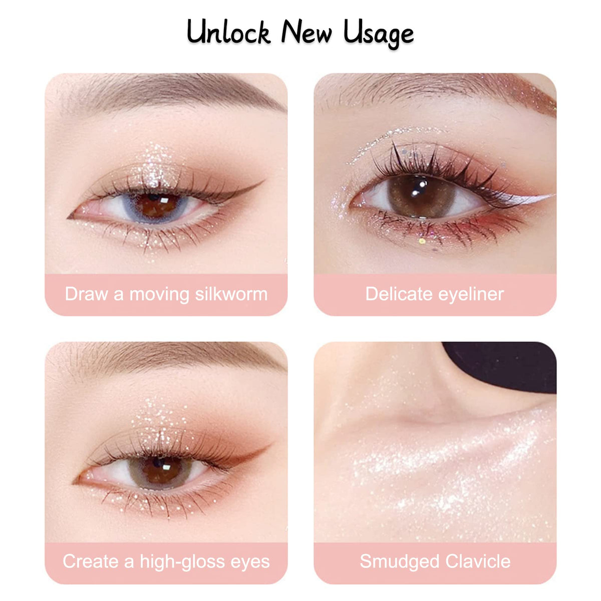 Erinde Liquid Glitter Eyeshadow Eyeliner, Korean Makeup Bling Under Eye Shadow, Shimmer Metallic, Lightweight Waterproof Long Wearing, Loose Glue for Sparkly Crystals Eye Makeup, Colorful Sequins