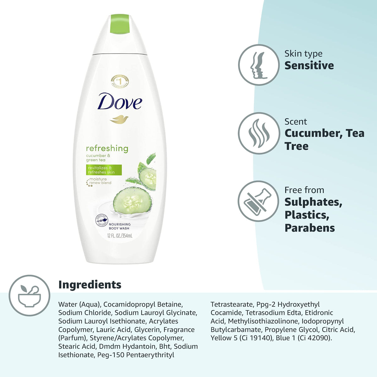 Dove go fresh Refreshing Body Wash Revitalizes and Refreshes Skin Cucumber and Green Tea Effectively Washes Away Bacteria While Nourishing Your Skin 11 oz