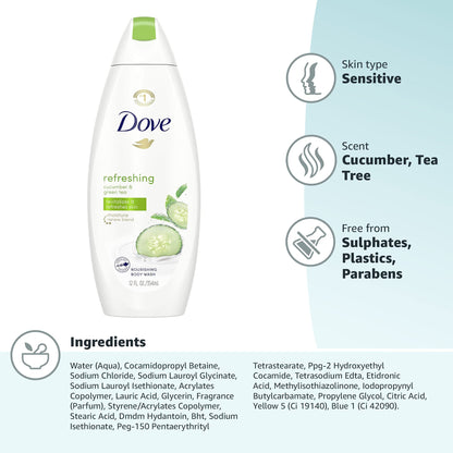 Dove go fresh Refreshing Body Wash Revitalizes and Refreshes Skin Cucumber and Green Tea Effectively Washes Away Bacteria While Nourishing Your Skin 11 oz