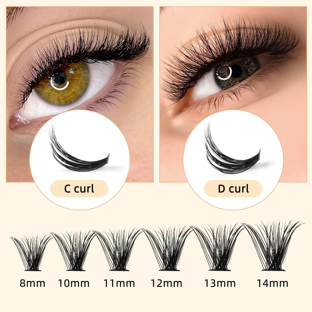 QUEWEL Cluster Lashes 240Pcs Individual Lashes 40D 0.07D Curl Mix8-14mm Lash Extensions Clusters Lash Soft&Natural False Eyelashes Individual DIY Eyelash Extension at Home(40D 0.07D MIX8-14)