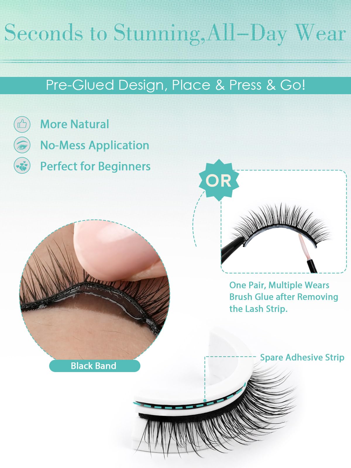 Obeyalash Pre-glued Self Adhesive Eyelashes, No Glue Needed Lashes L08 10mm