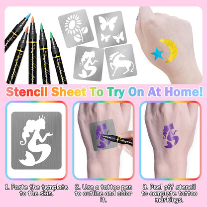 Yazhiji 183PCS Temporary Tattoo Stencils, Paint Stencils Kit on Face and Body, Girl Boy Glitter Tattoos Stencils Pack for Kids School Show Birthdays Halloween Christmas Party Favor Supplies