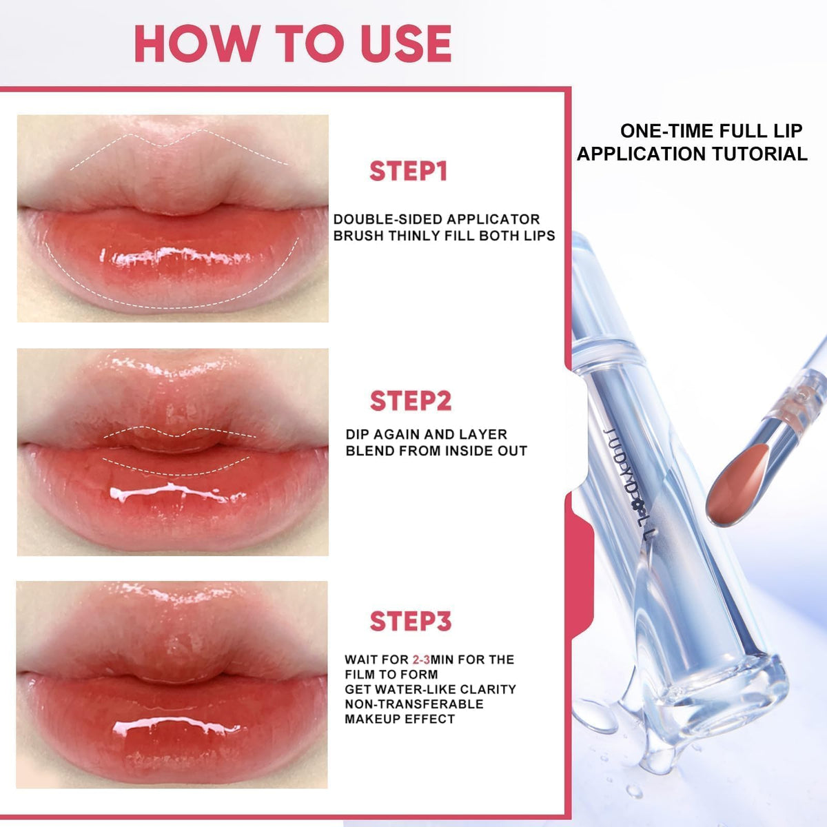 JUDYDOLL Lip Plumper Gloss Tinted Lip Balm Moisturizing Red Lipstick
