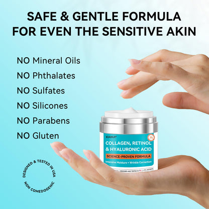 XIANUI Retinol Face Cream with Collagen & Hyaluronic Acid - Anti Aging & Firming Face Moisturizer for Women & Men - Wrinkle Reduction Night & Day Cream, 1.7 Fl Oz