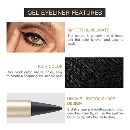 MISS ROSE M Gel Eyeliner, Black Eyeliner Pencils, delineador de ojos contra el agua, Easy to Use, Eye Makeup for Women (Black)