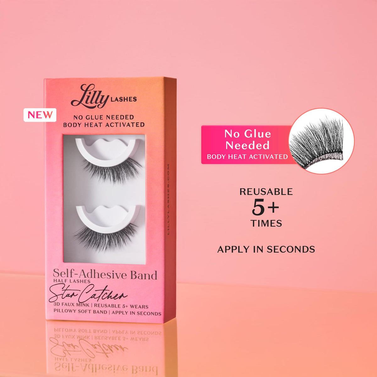 Lilly Lashes Self Adhesive Eyelashes (Half Lashes), No Lash Glue Needed, Body Heat Activated Press on Lashes, Reusable Self Adhesive Eyelashes Up to 5x, Easy to Apply & Remove (DayDreamer)