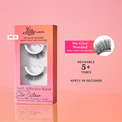 Lilly Lashes Self Adhesive Eyelashes (Half Lashes), No Lash Glue Needed, Body Heat Activated Press on Lashes, Reusable Self Adhesive Eyelashes Up to 5x, Easy to Apply & Remove (DayDreamer)