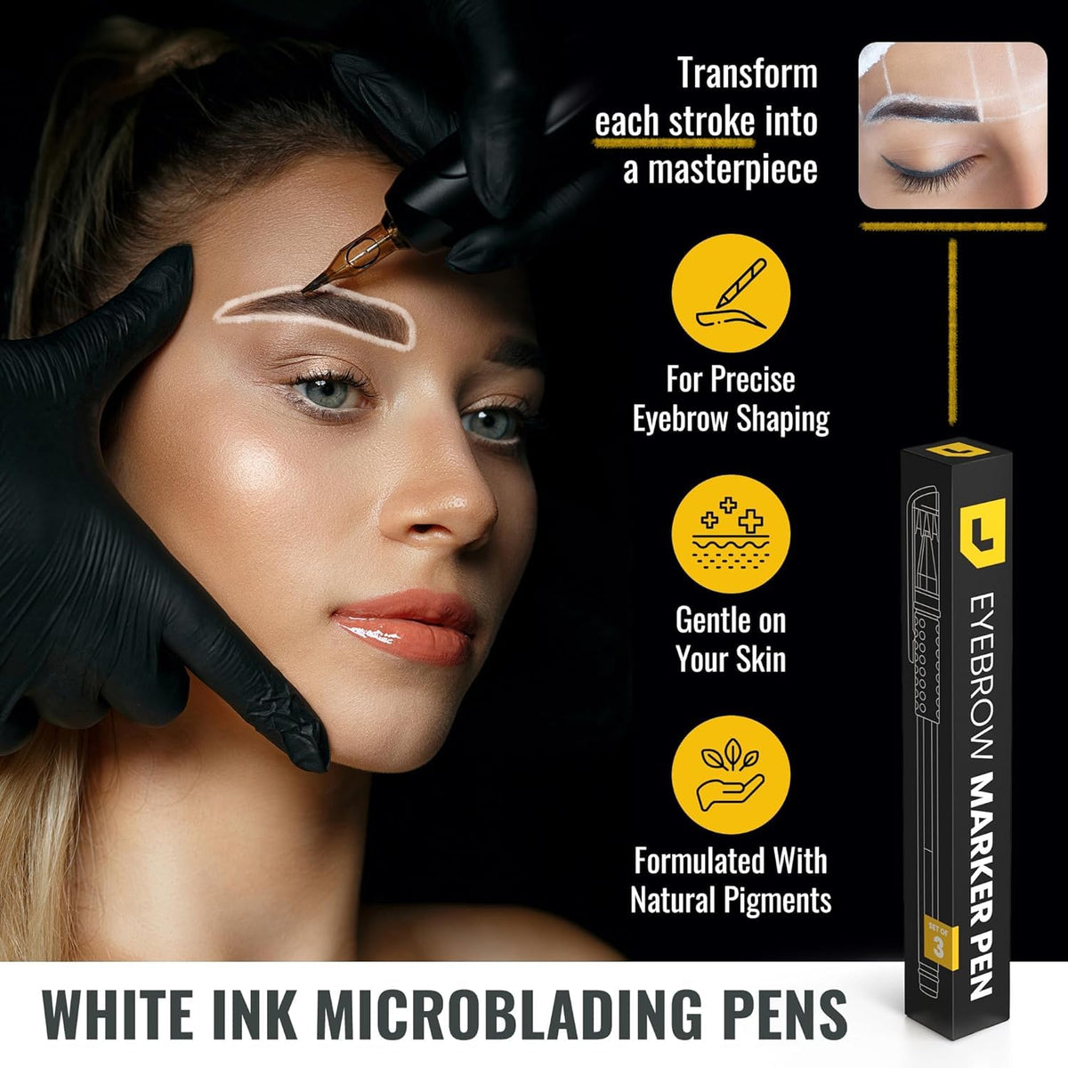 LIUDEX 3pcs Skin Marker Pen Eyebrow PMU Microblading Outline Pencil | Felt Pen White Brow Position Mapping Pencil White Marker Pen Beauty SPMU | Permanent Makeup Position Mark Tools