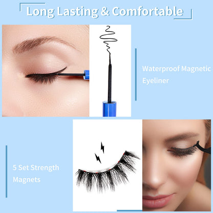 Magnetic Eyelashes and Eyeliner Kit, Reusable Magnetic Lashes 3D Natural Look with Eyeliner and Tweezers, Lightweight & Sweatproof False Eyelashes No Glue Needed