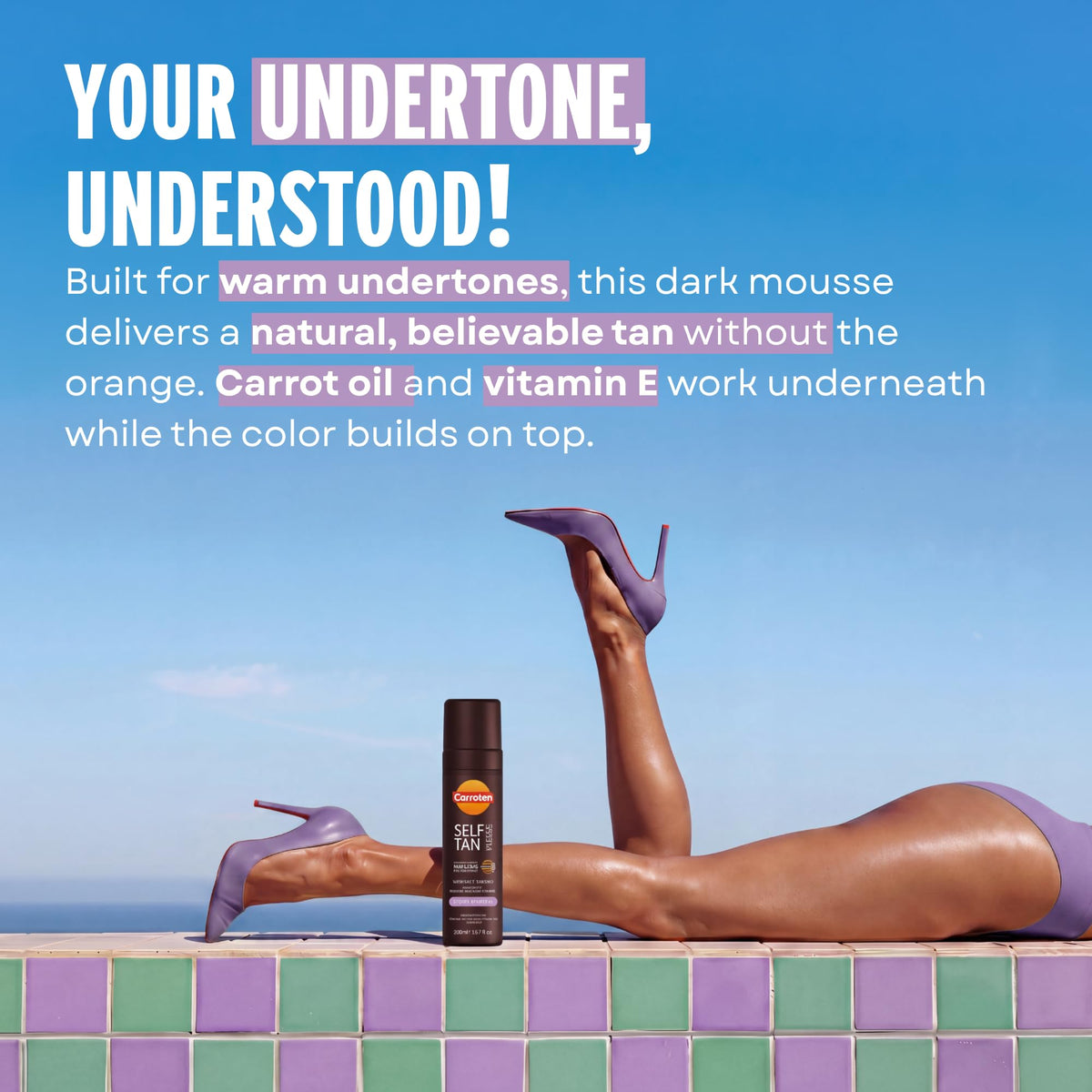 Carroten Self Tan Mousse Dark, Violet Base for Warm Undertone 6.7oz
