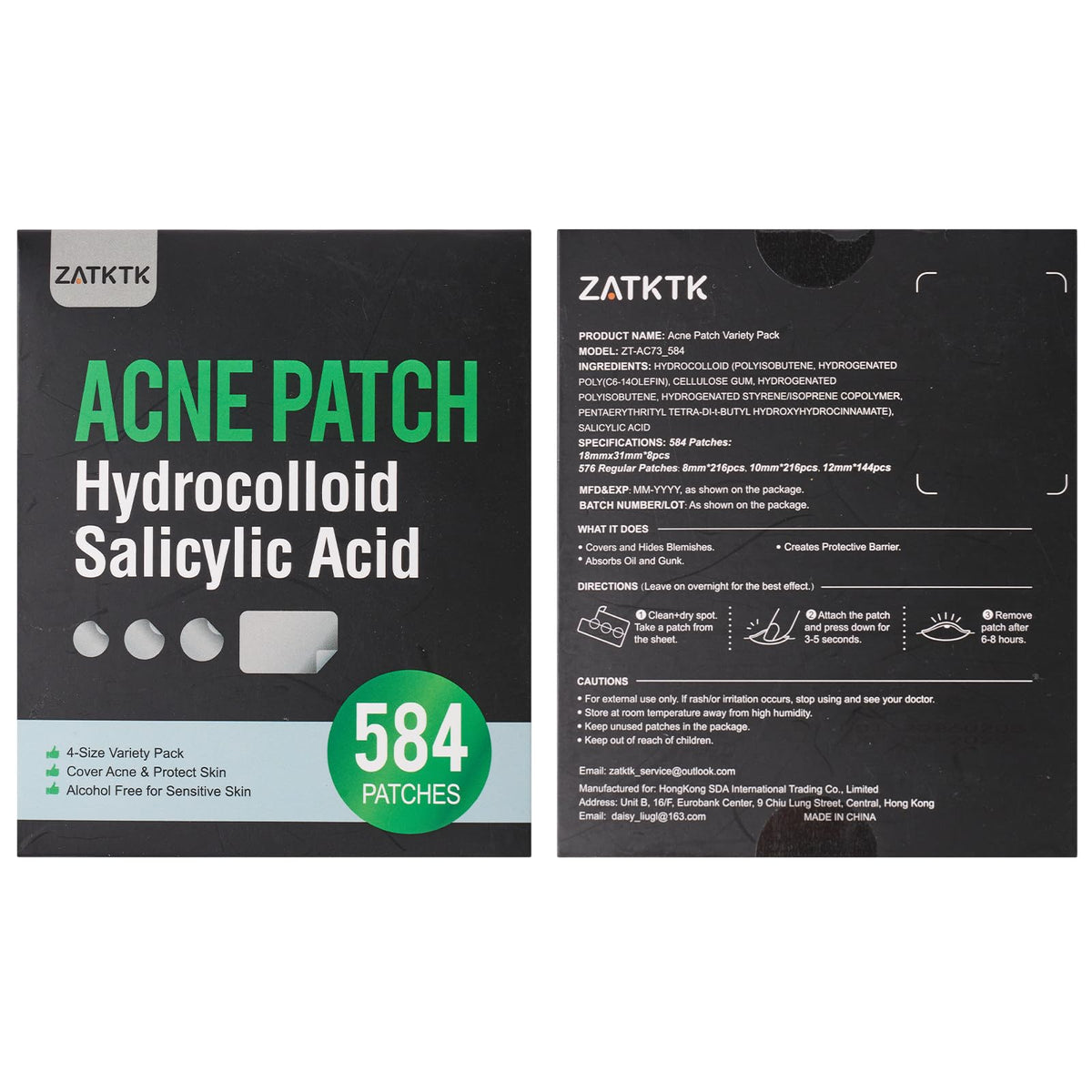 ZATKTK Pimple Patches for Face, 584 Count FSA Hydrocolloid Acne Patches with Salicylic Acid, Bulk Pimple Stickers for Zit Breakouts and Blemishes, 4 Sizes, Fast Absorbing Spot Patch