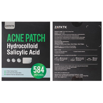 ZATKTK Pimple Patches for Face, 584 Count FSA Hydrocolloid Acne Patches with Salicylic Acid, Bulk Pimple Stickers for Zit Breakouts and Blemishes, 4 Sizes, Fast Absorbing Spot Patch