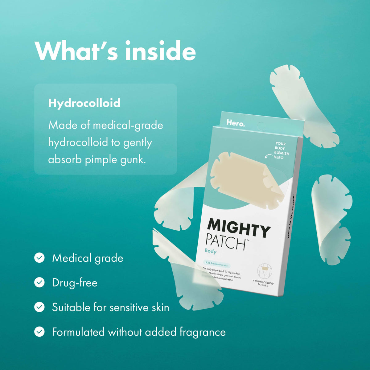 Mighty Patch Hero Cosmetics Body XXL Hydrocolloid Acne Patch, 4 Ct
