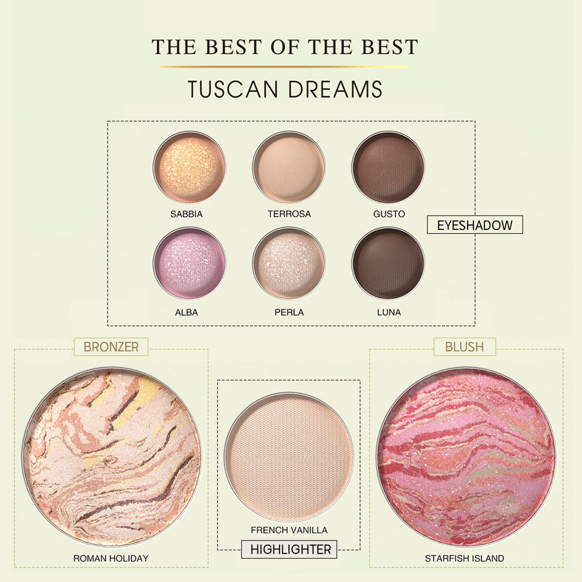 All in One Baked Makeup Face Palette, Includes 6 Eyeshadows, Bronzer, Blush, and Highlighter, Blush and Bronzer Palette, Shimmer & Matte Shades, Long-Lasting Pigmented Powder, Full Size Makeup Set
