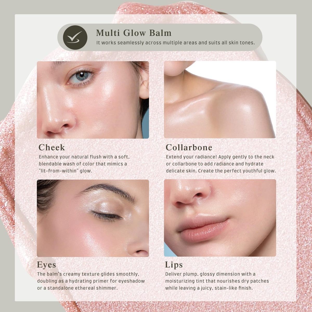 bayfree Multi Glow Balm, Cream Blush for Cheeks Lips & Eyes, Radiant Finish
