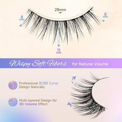 GAQQI False Eyelashes,Thin-Clear Band Natural Lashes Strips 7 Pairs,C-886
