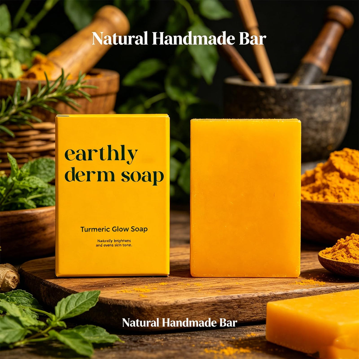 Earthly Derm Turmeric Glow Soap, Natural Handmade Bar, Gentle Cleansing and Moisturizing, for All Skin Types (1PCS, 3.5OZ)