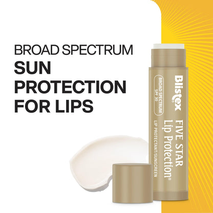 Blistex Five Star Lip Protection SPF 30 Lip Balm, 24 Hr Moisture, 0.15 oz