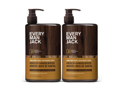 Every Man Jack Hand & Body Lotion for Men, Amber Sandalwood, 2pk