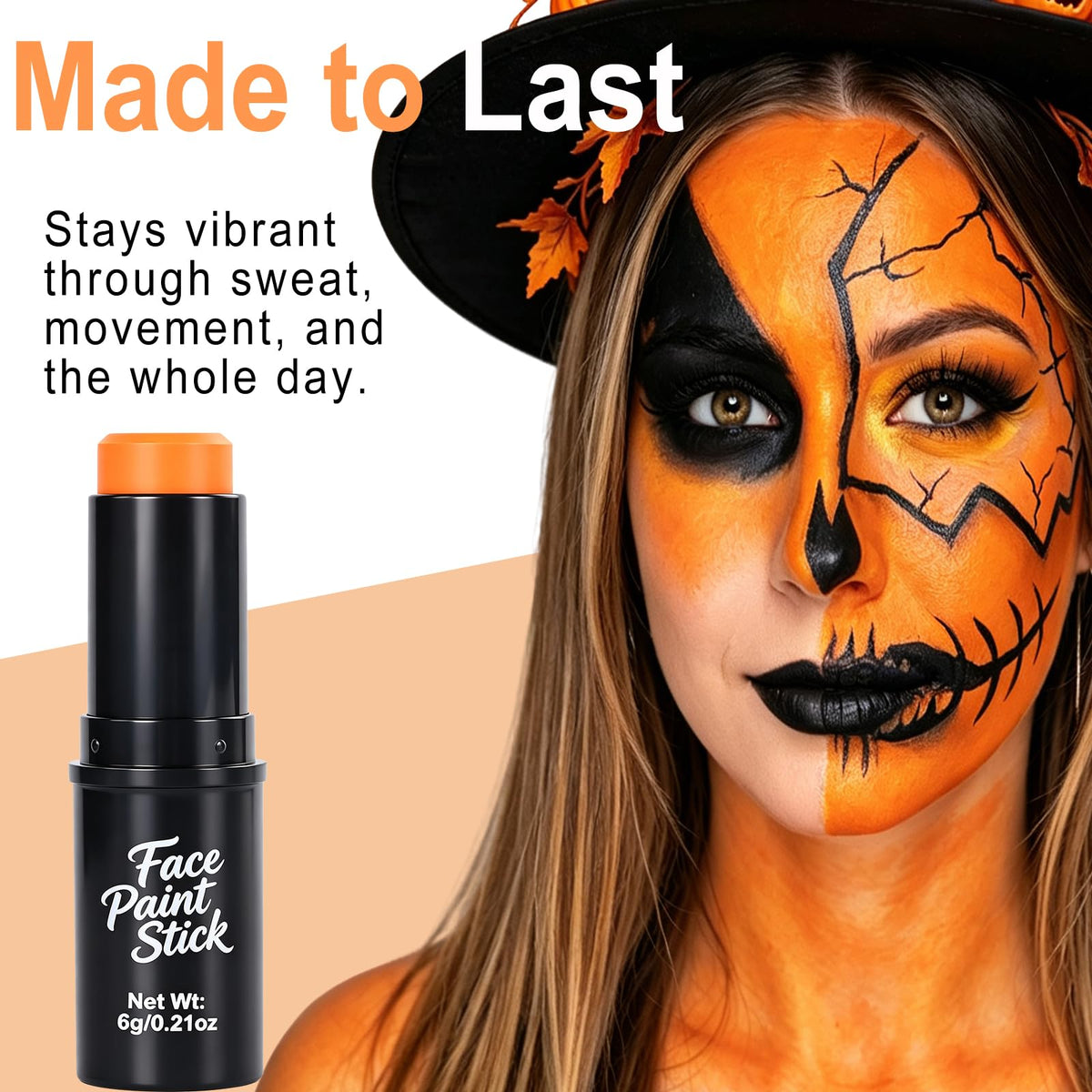 Orange Face Body Paint Stick, Face Paint for Halloween Pumpkin Tiger Special Effects SFX Makeup,Orange Eye Black Baseball/Softball,Sweatproof & Waterproof
