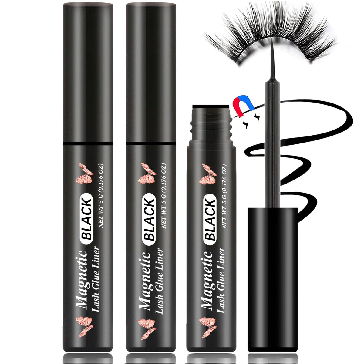 HSKIE 3 Tubes Magnetic Eyeliner for Magnetic Eyelashes Glue - Black Pack