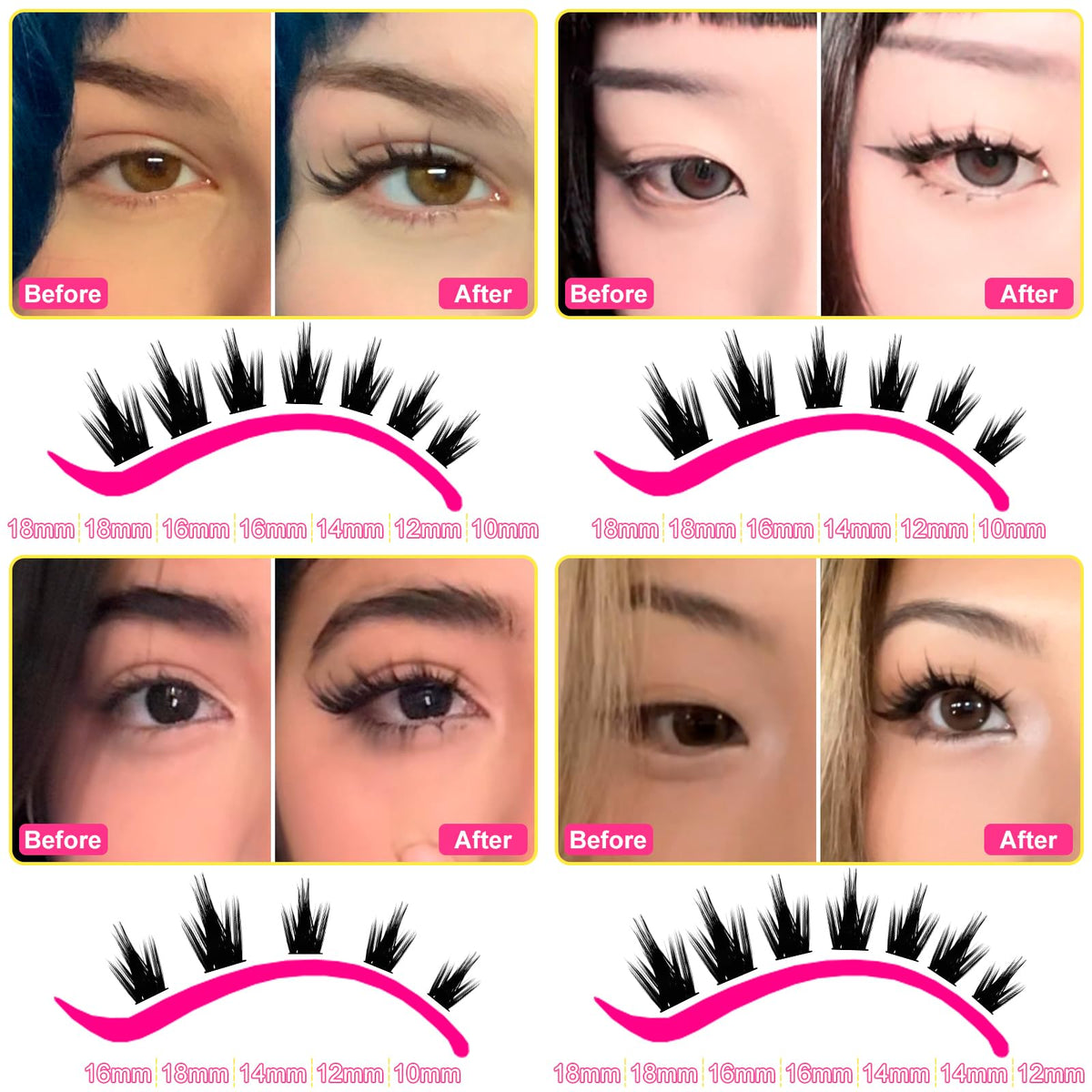 WiWiLINK California Sunset Lash Clusters, 8-18mm Manga Cluster Lashes Only