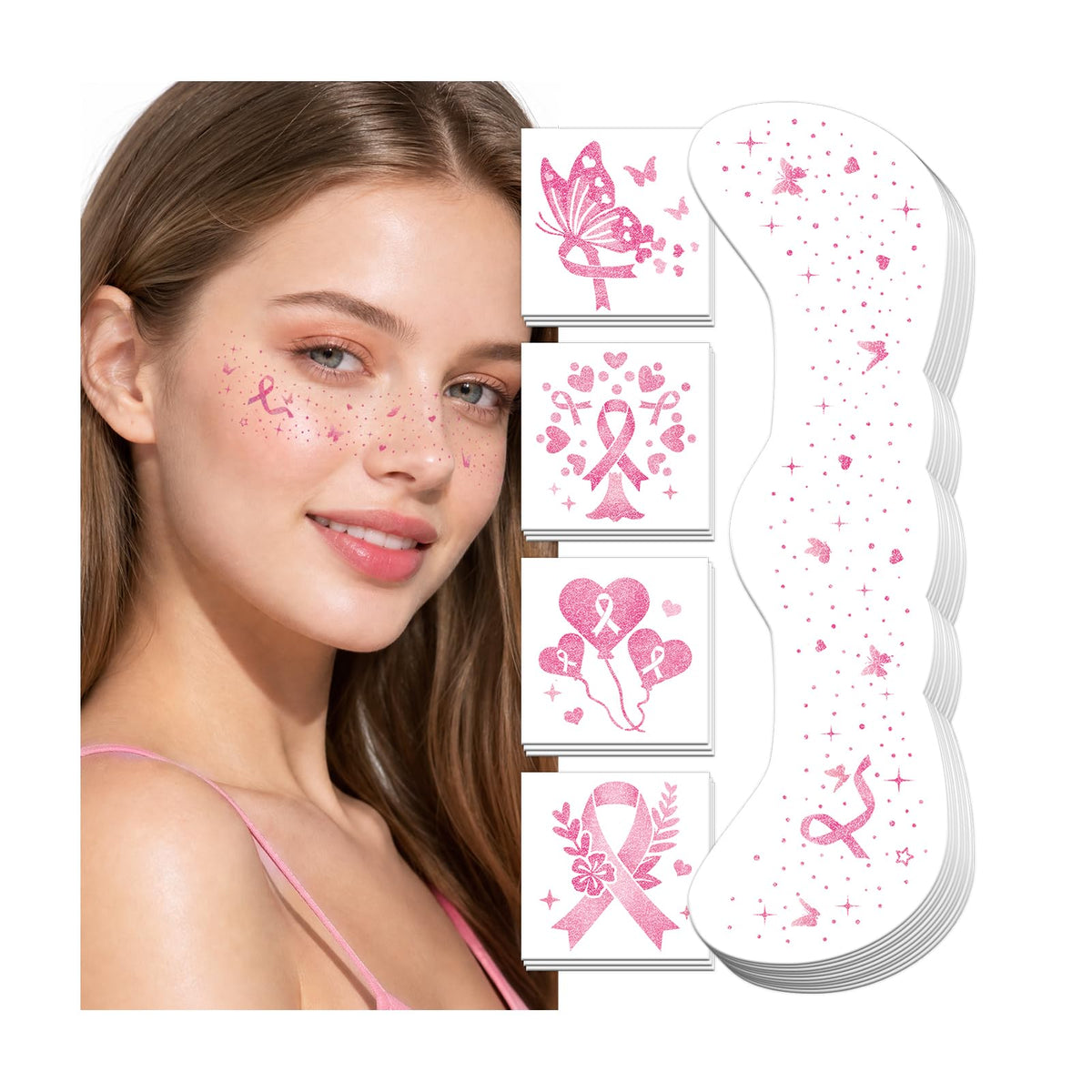 Breast Cancer Awareness Accessories, Pink Out Glitter Freckles Face Tattoo