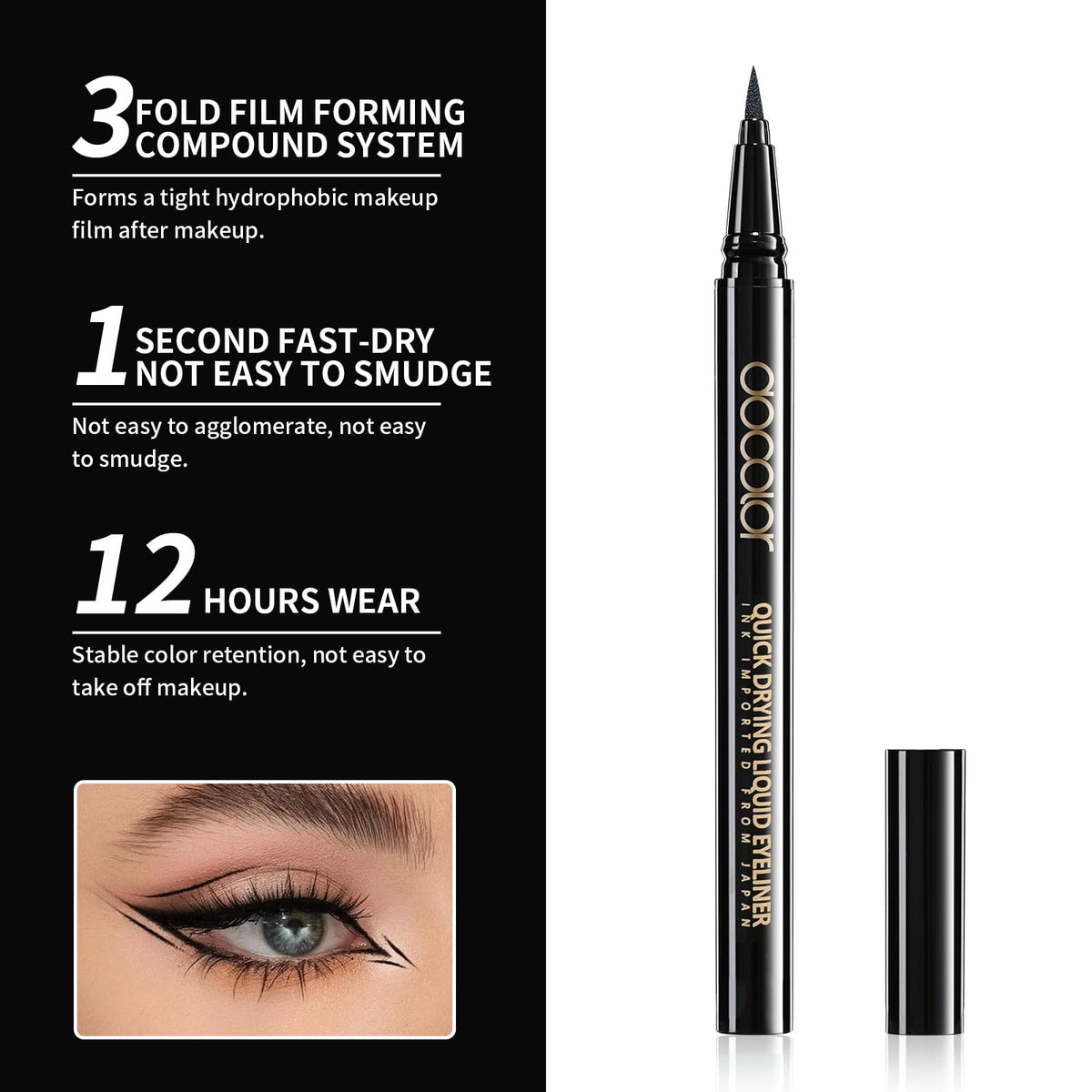docolor Liquid Eyeliner, Black Eyeliner Pen, Waterproof Eye liner - 1 Pack