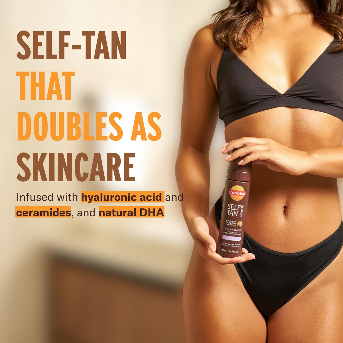 Carroten Self Tan Mousse Dark, Violet Base for Warm Undertone 6.7oz