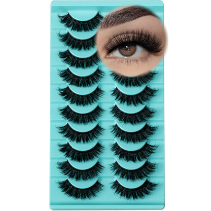 APCYUST Lashes Volume Mink Eyelashes 10 Pairs Natural Cateye Lash Strips Wispy Cat Eye Lashes Natural Look Short Thick Fluffy False Strip Eyelash Full Fake Lash Pack Black Pestañas Postizas for Women