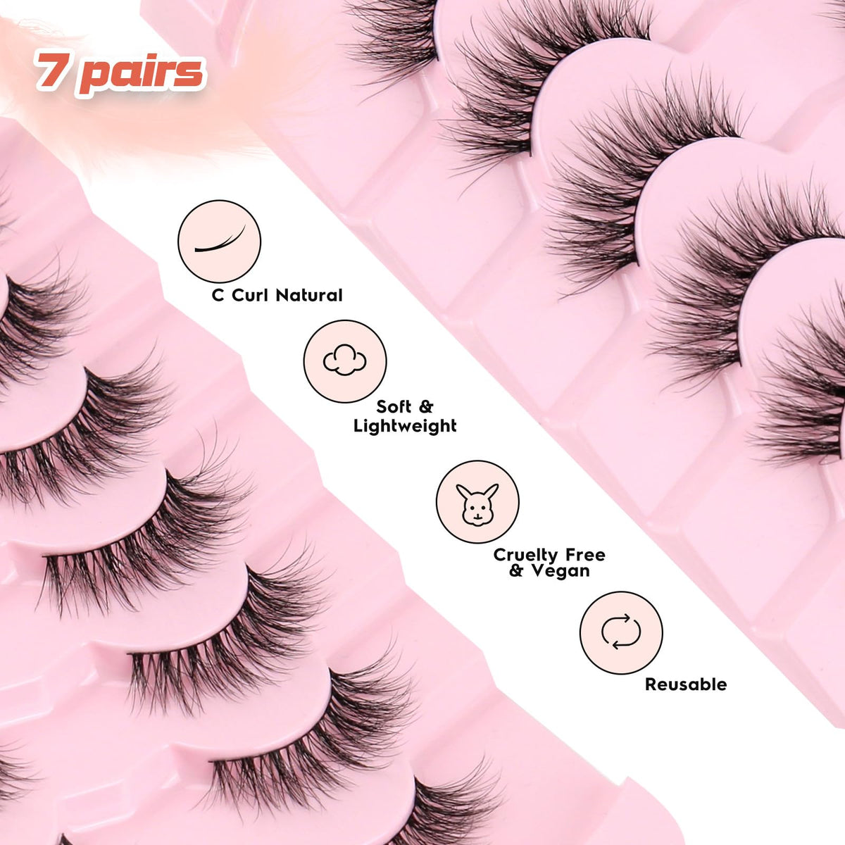 Natural Cat Eye Lashes Wispy Eyelashes 14mm Lightweight False Eyelashes 3D Volume Natural Lashes 0.1mm Thin Cotton Band Lash Strips Pack C Curl Soft Eyelash 7 Pairs Siligli