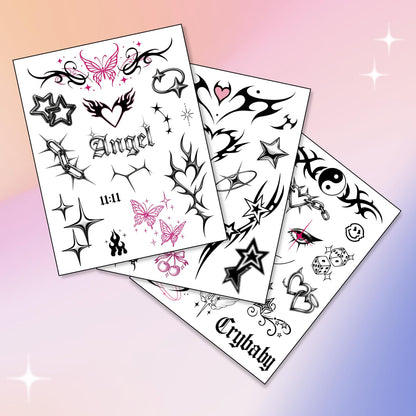 Pixel Hearts Cute Y2K Temporary Tattoos | Realistic Waterproof Fake Tats | Festival, Bachelorette, Halloween, Birthday Favors, Accessories