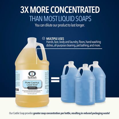 La Almona Pure Castile Liquid Soap, Unscented, 1 Gallon