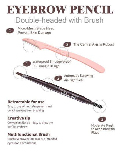 Berinist 6 Pack Dark Brown Waterproof Eyebrow Pencils for Women