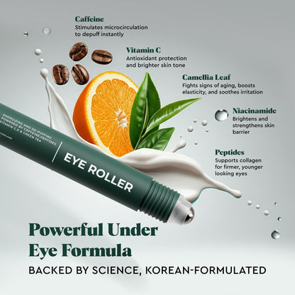 Wolf Project Energizing Eye Roller | Vitamin C Peptides Caffeine Roller for Eye Bags, Dark Circles, Fine Lines | Korean Beauty Serum | Brightening, Refreshing & Cooling Eye Gel Roller