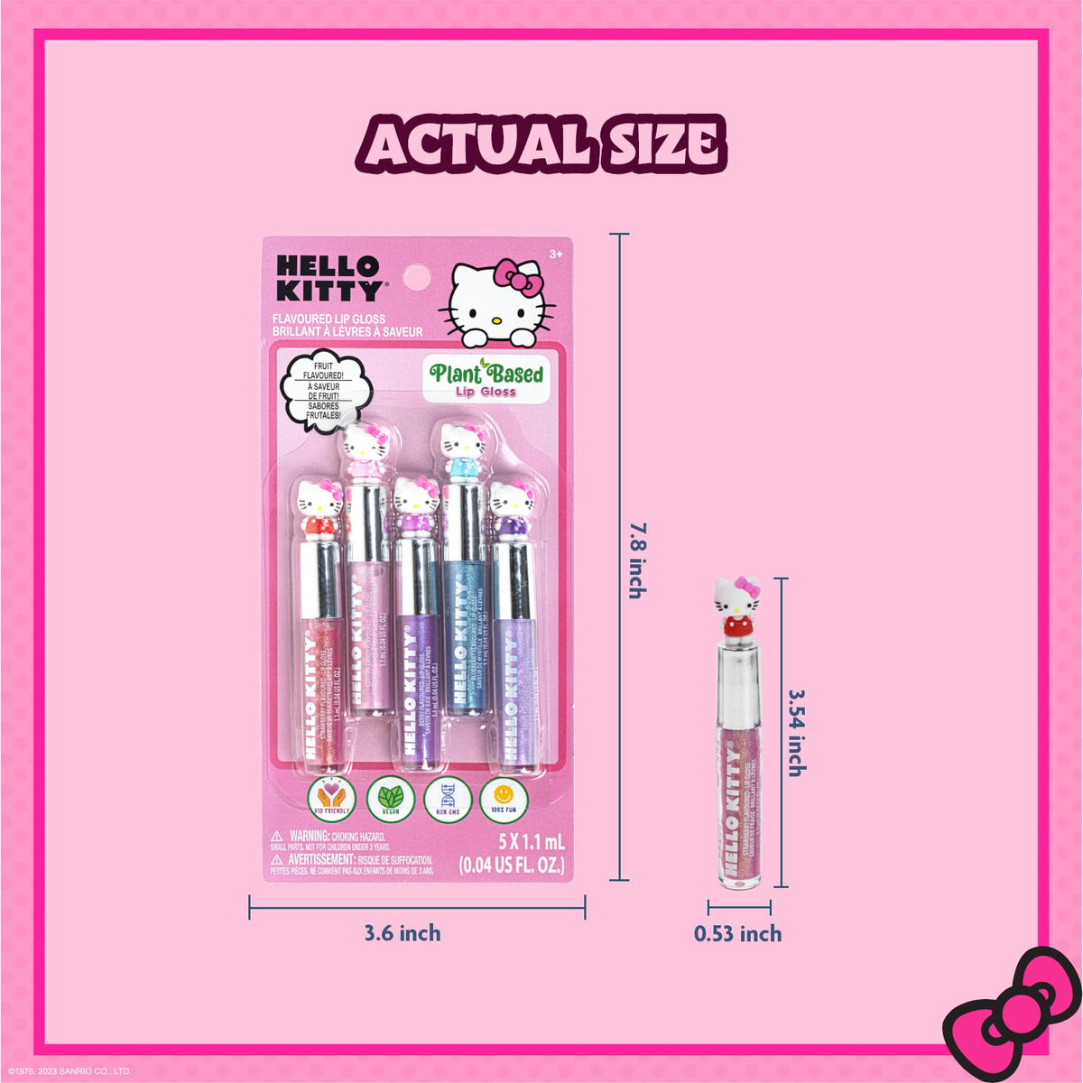 Hello Kitty Lip Gloss Set, 5-Piece Plant-Based, Ages 3+