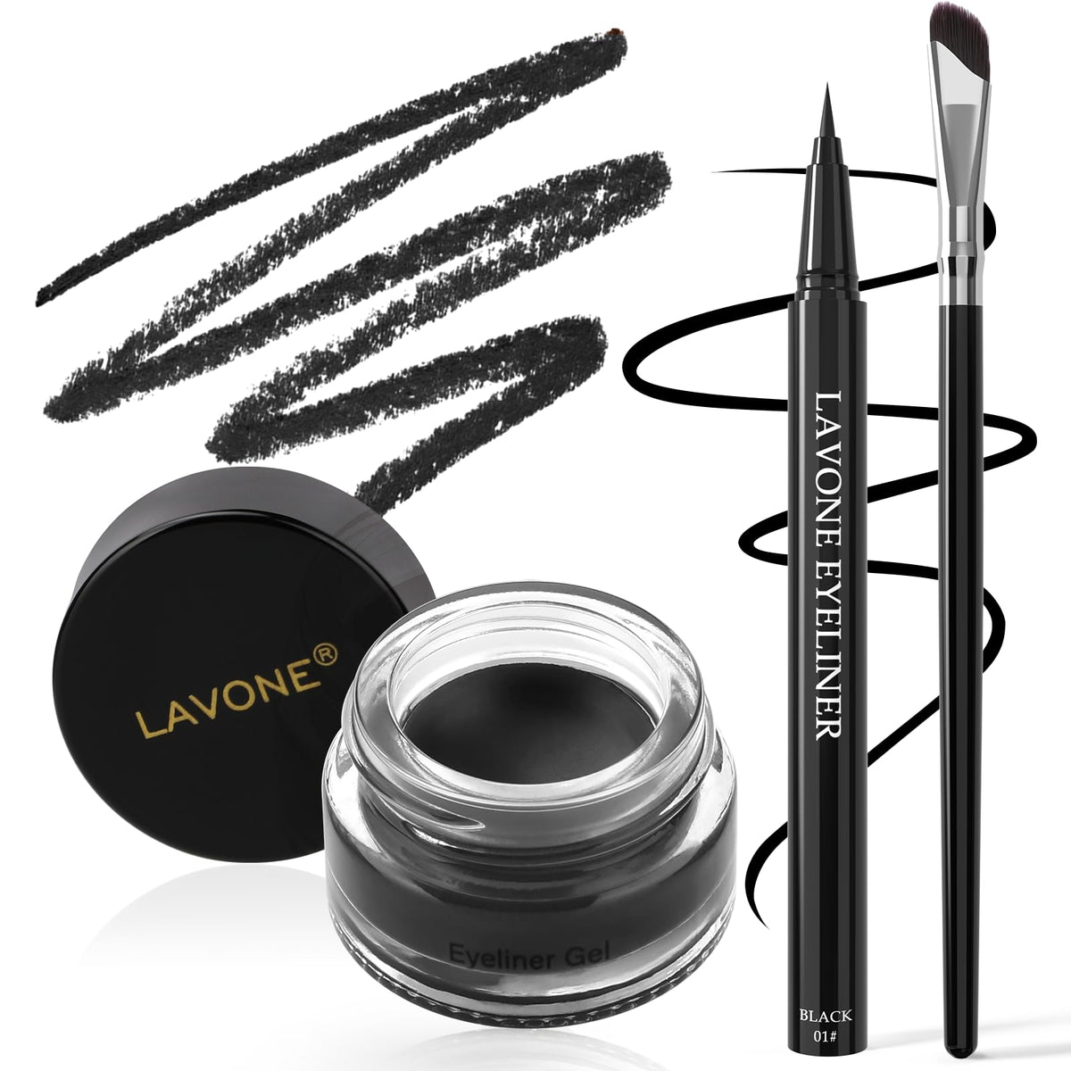 Eyeliner Makeup Kit, Waterproof Gel Eyeliner, Liquid Liner and Brush, Black