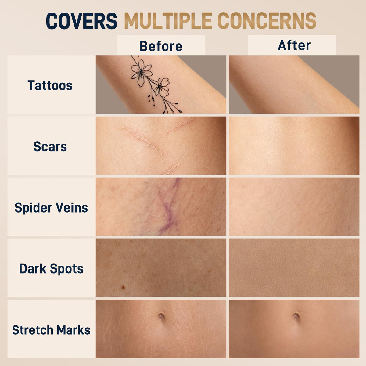 Body Coverage Perfector Tattoo Concealer for Tattoo Scars Veins 03 Natural