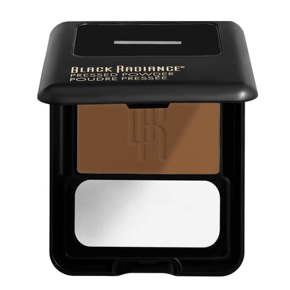 Black Radiance Pressed Powder, Pigment-Rich Matte Finish for Light Skin Tones, Oil-Absorbing Compact with Mirror & Sponge - Golden Almond