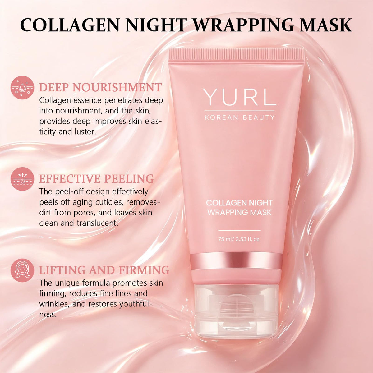 Collagen Night Wrapping Mask, Collagen NightWrapping Peel-Off Mask,2.53 Fl