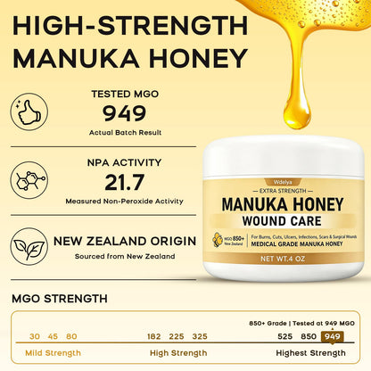 Medical Grade Manuka Honey Wound Care(MGO 949), Medihoney Wound Gel - Speed up Healing for Cuts, Surgical Wounds, Scars, Foot Ulcers, Burns, 4 oz