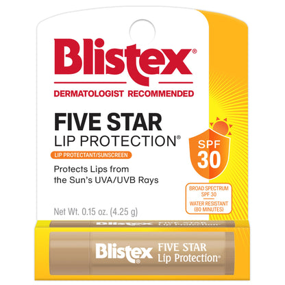 Blistex Five Star Lip Protection SPF 30 Lip Balm, 24 Hr Moisture, 0.15 oz