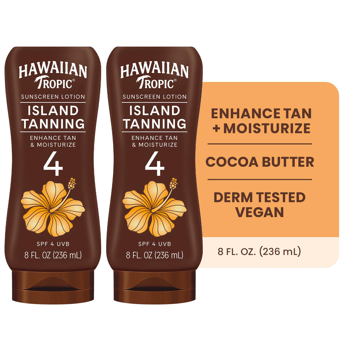 Hawaiian Tropic Island Tanning Lotion, SPF 4, 8 Fl Oz (2 Pack)