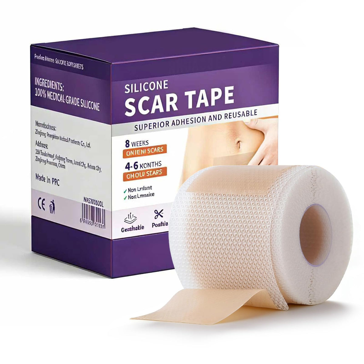 Medical Grade Silicone Scar Sheets, (1.6" x 60" Scar Roll-1.5M) - Reusable Scar Removal Tape Strips for Surgical,C-Section,Tummy Tuck,Keloid Scars Keloid Bump Removal