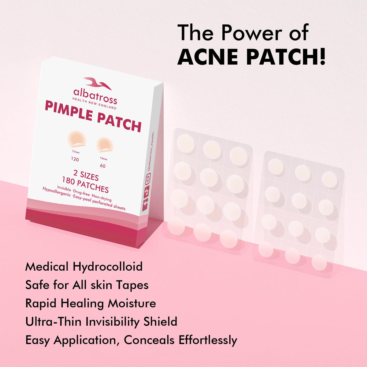Invisible Pimple Patches, Acne Patches for Face, 2 Size 180 Counts
